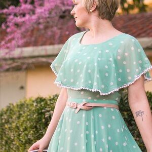 COPY - Mint Polka Dot Vintage Style Dress L 🌱💚🩵